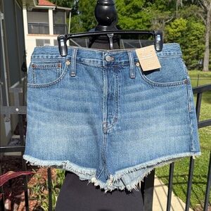 NWT! Retail $69.50 Madewell Light Blue Frayed Hem Denim Shorts